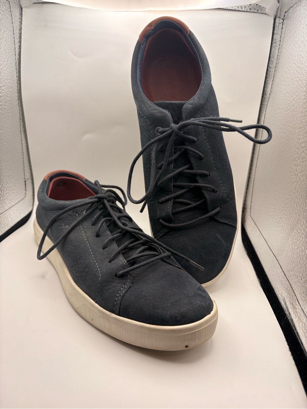 Women’s Suede Lace-Up Flats in Navy with Cream Sole